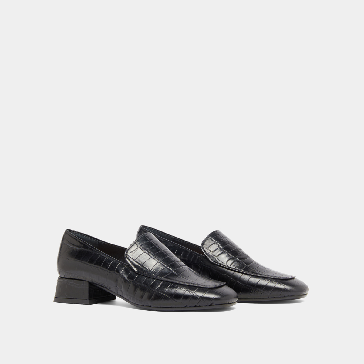 Mocassins à bouts arrondis in black reptile leather | DYNAMIC