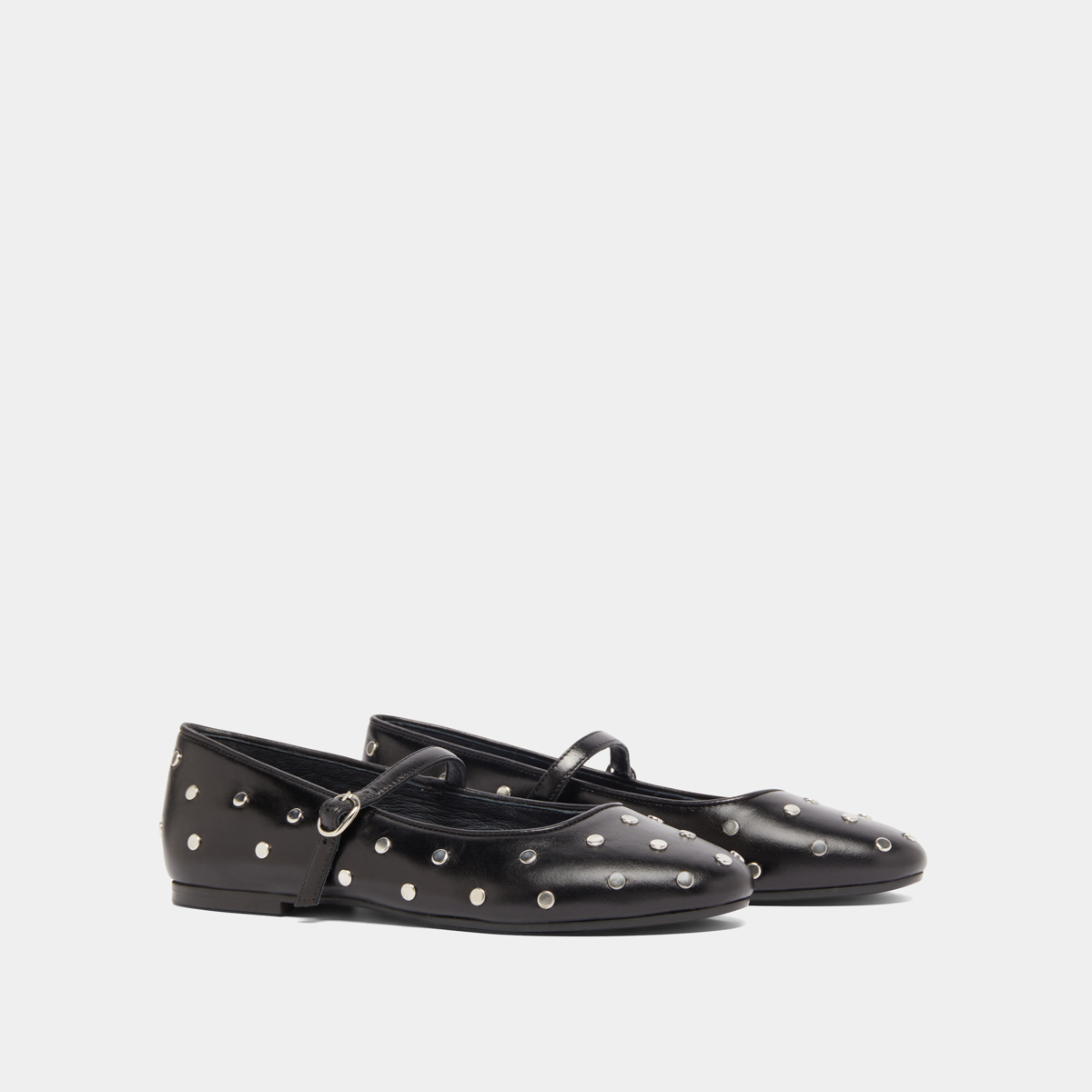 Ballet flats with straps in black leather | DANAELLE