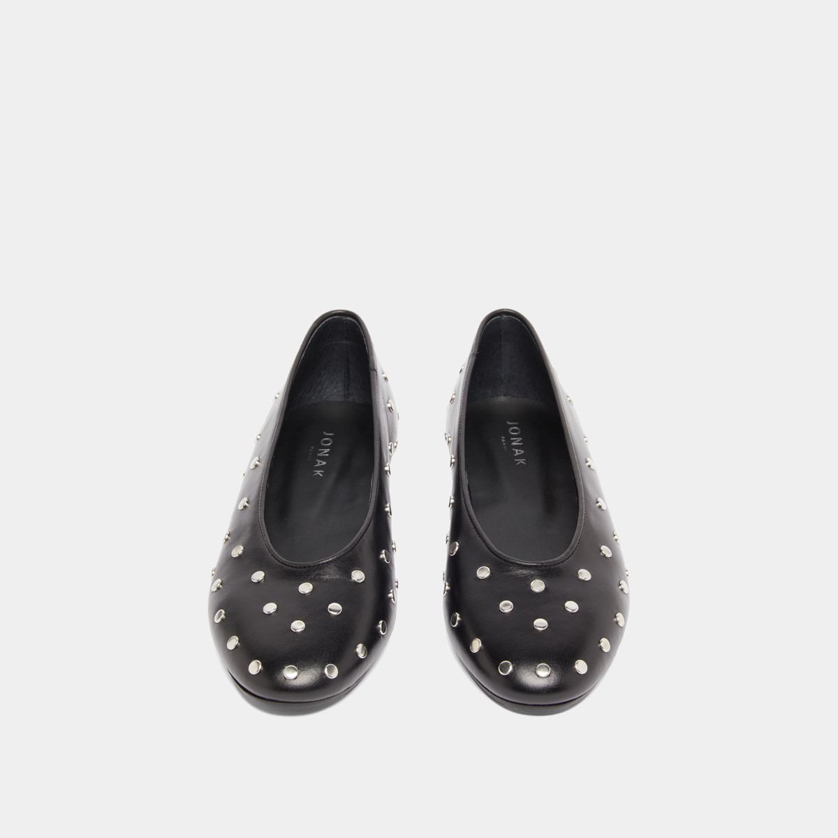 Ballet flats with silver details in black leather | DANIA