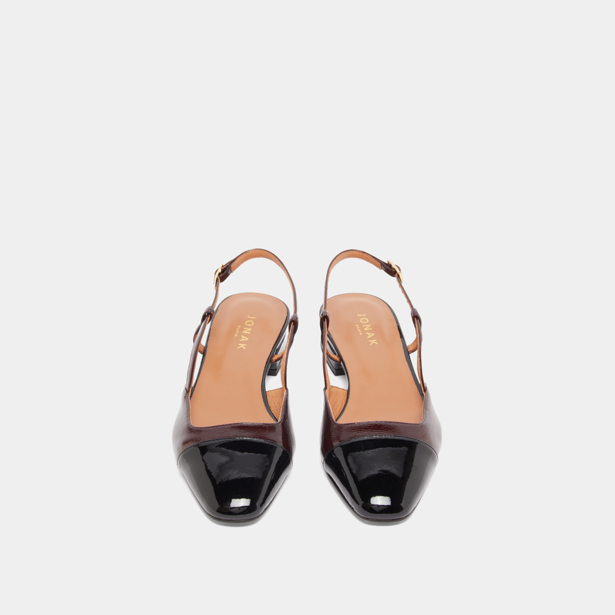 Slingbacks ballet flats in black patent leather and burgundy pleated patent | DHAPOU