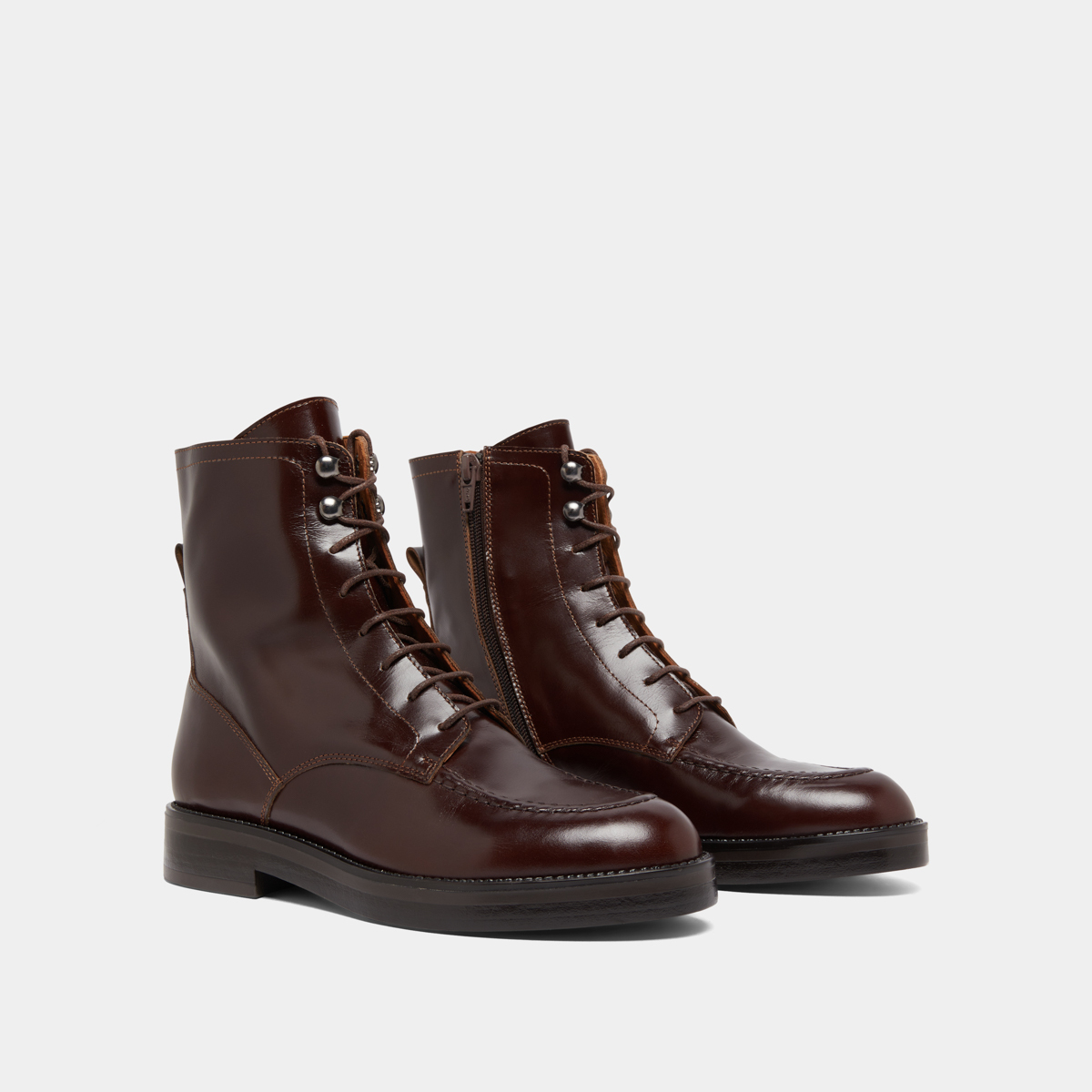 Boots &agrave; lacets in brown leather | ALIDA