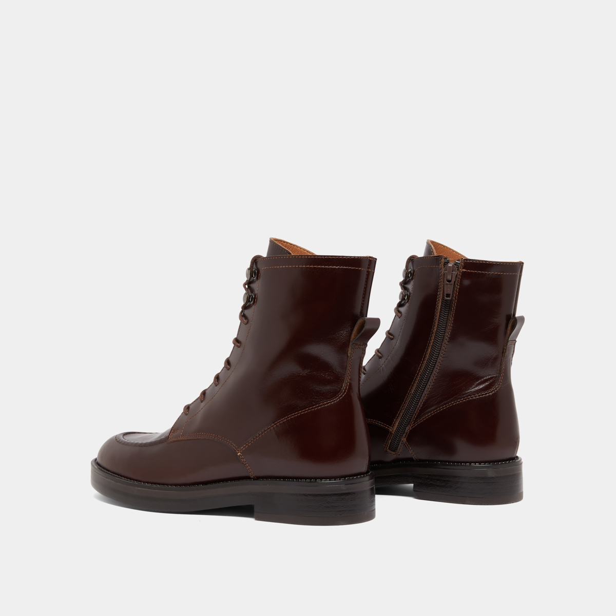 Boots &agrave; lacets in brown leather | ALIDA