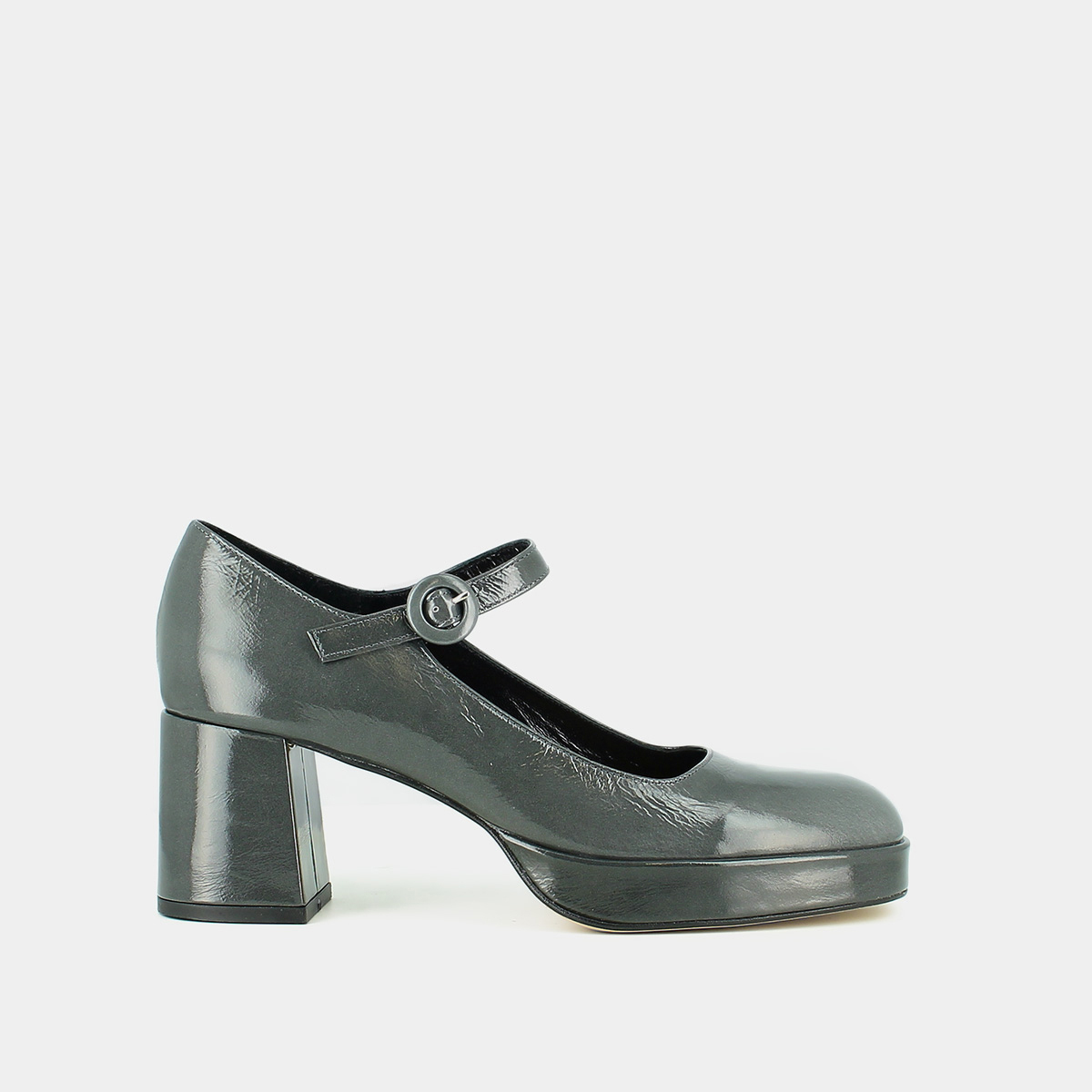 Babies à talons et brides uniques in gray shiny leather | VUELO