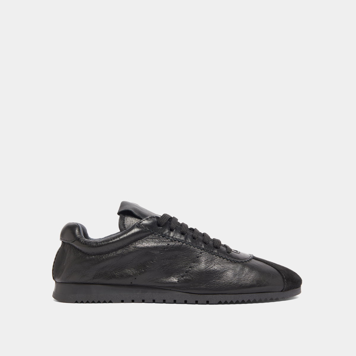 Lace-up sneakers in black suede and black leather | DABON