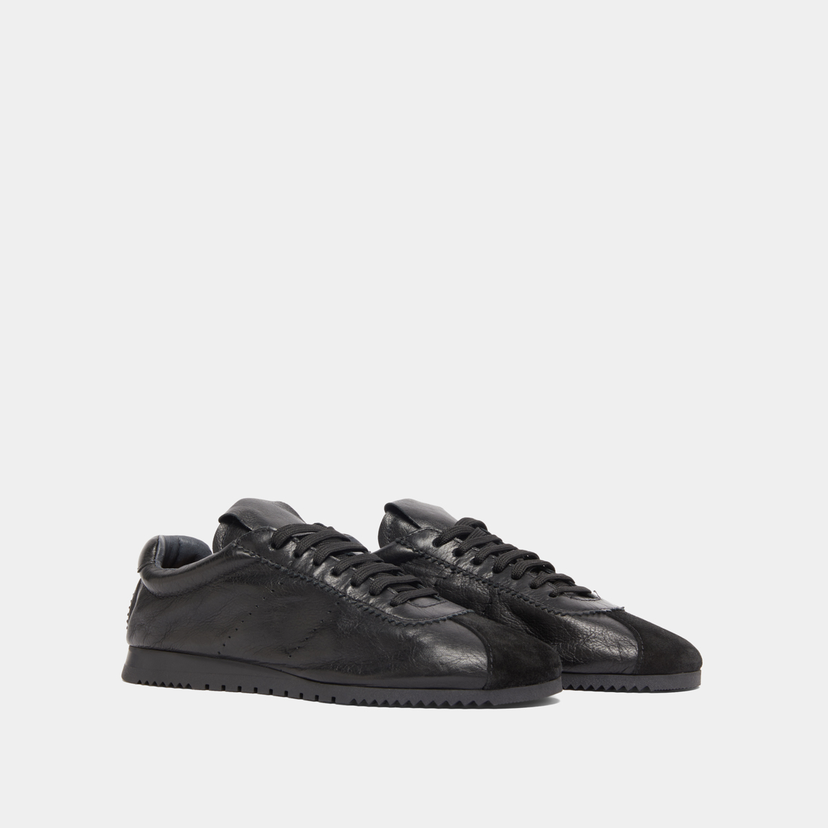 Lace-up sneakers in black suede and black leather | DABON