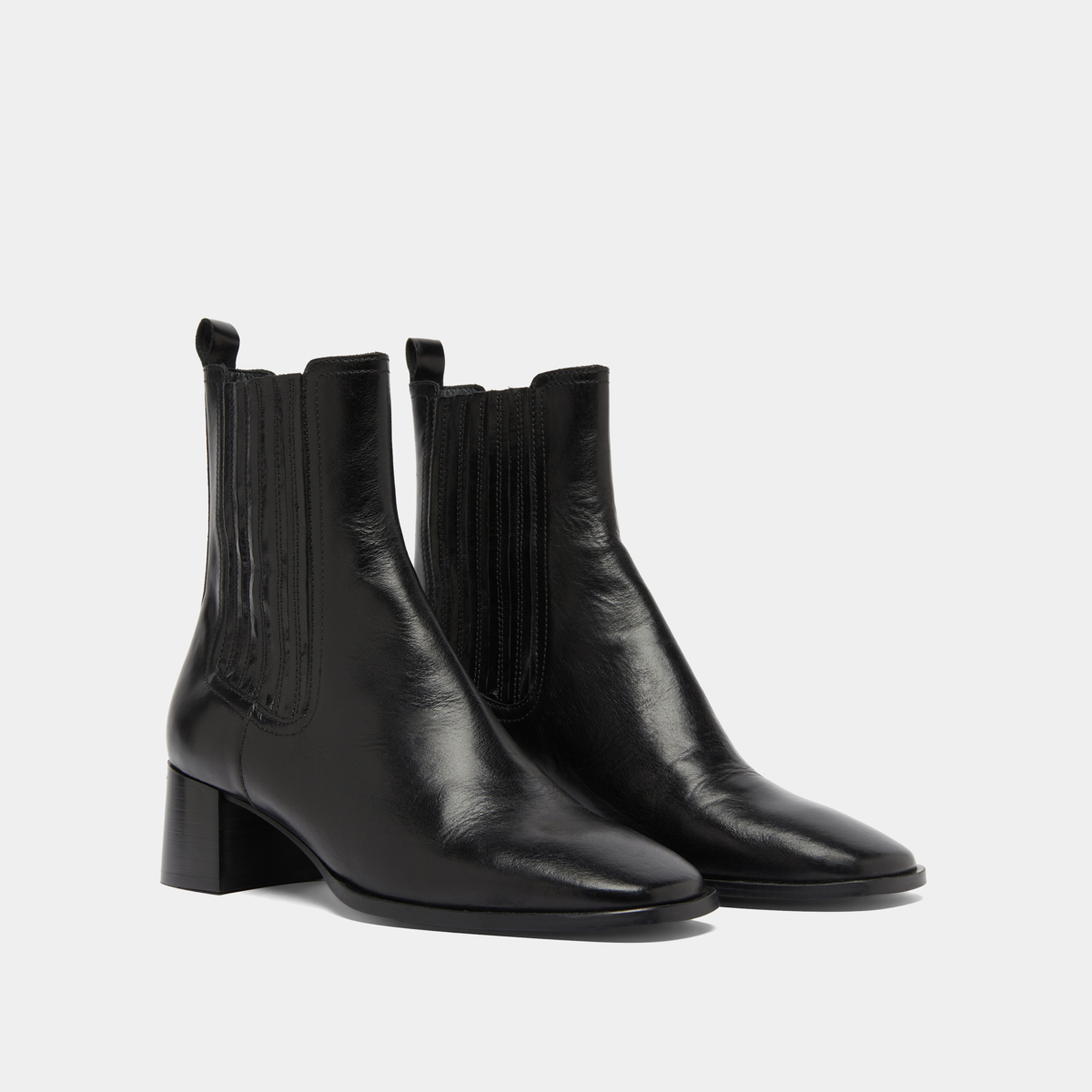 Bottines à fronces in black leather | DINGO