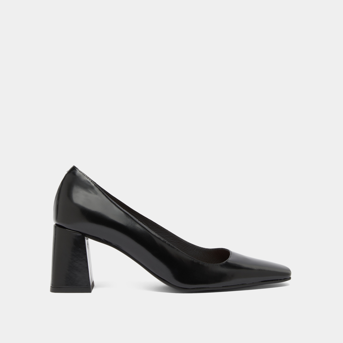 Escarpins à larges talons in black glazed leather | DODEME