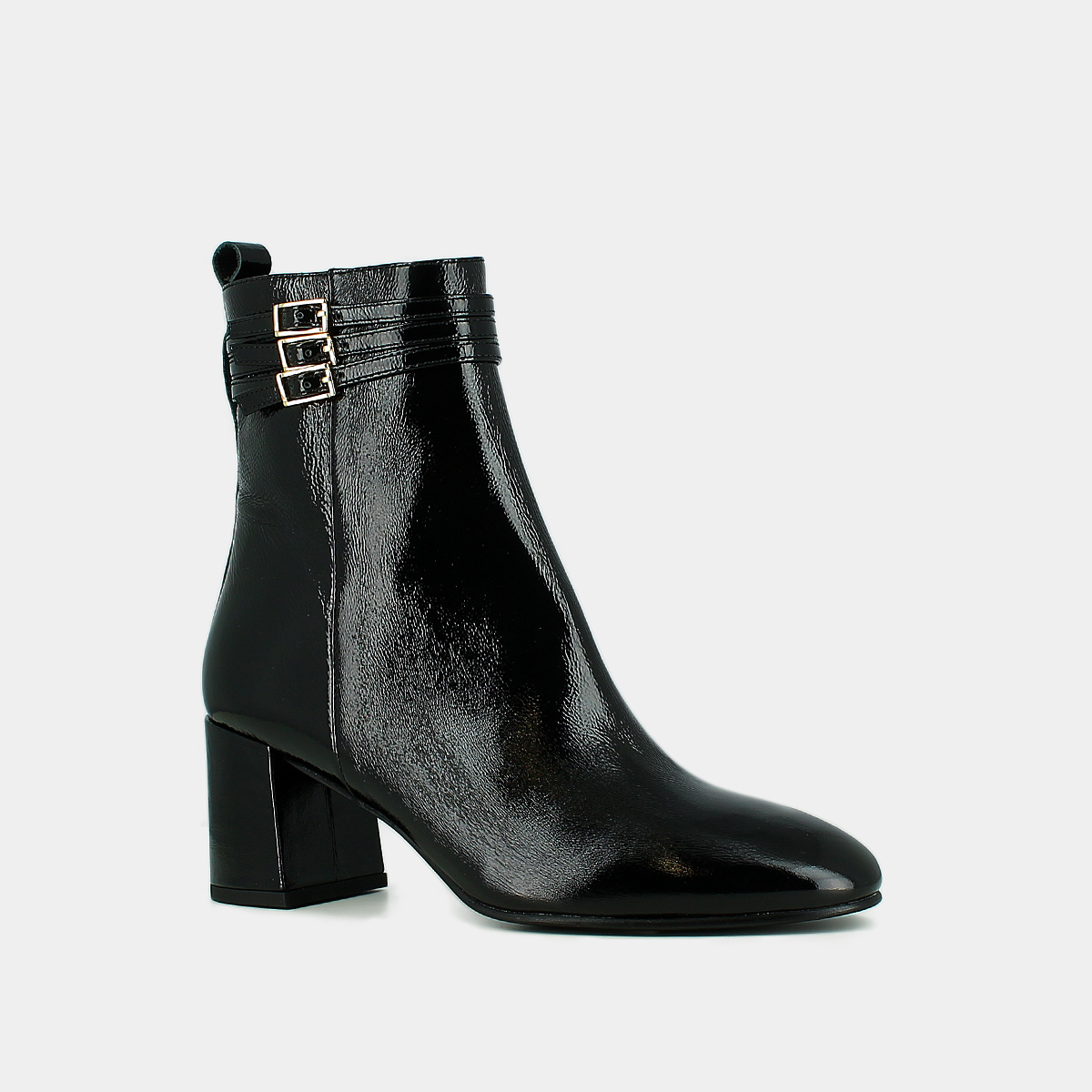 Bottines détaillées de boucles in black pleated patent | DURANO