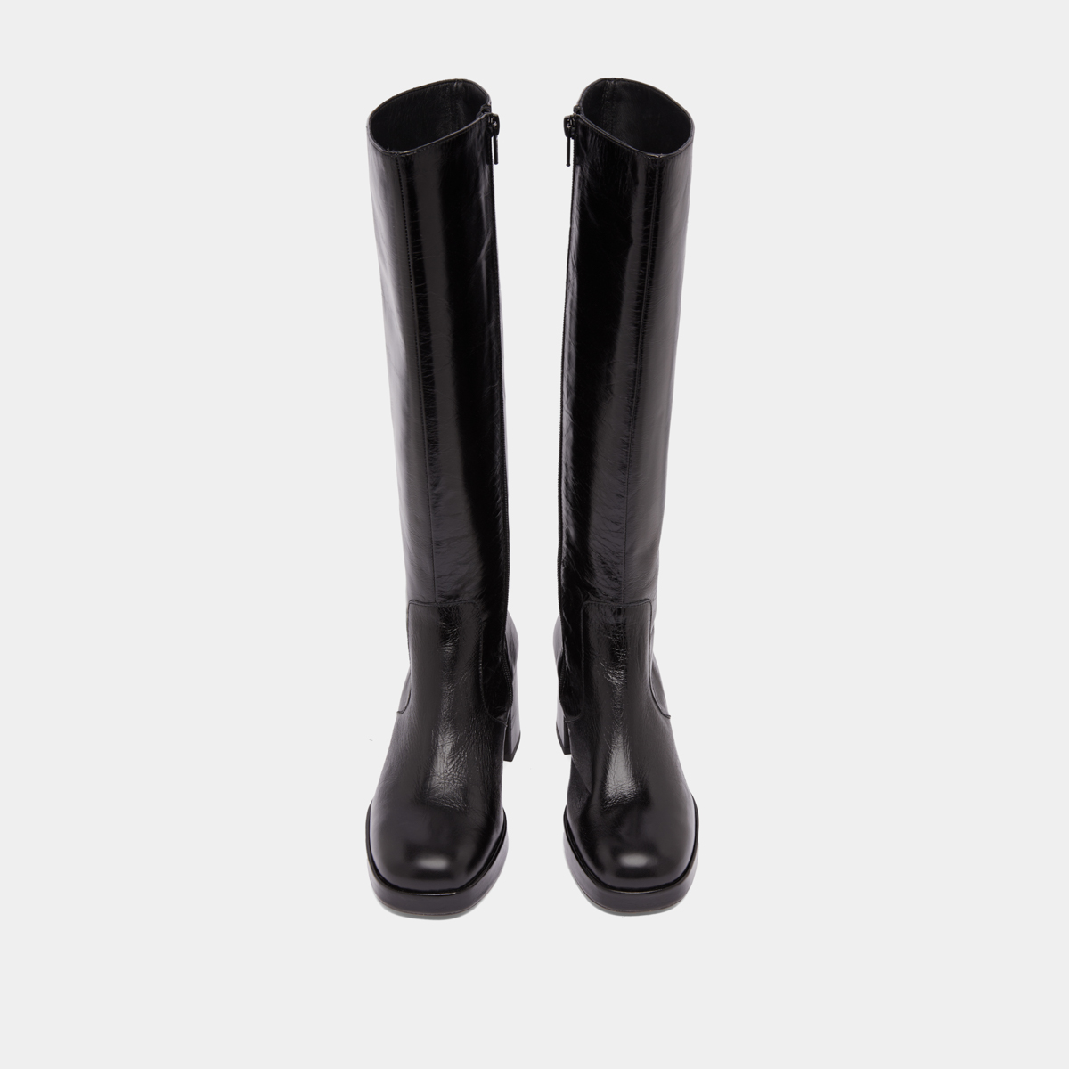 Heeled platform boots in black distressed leather | VANEO