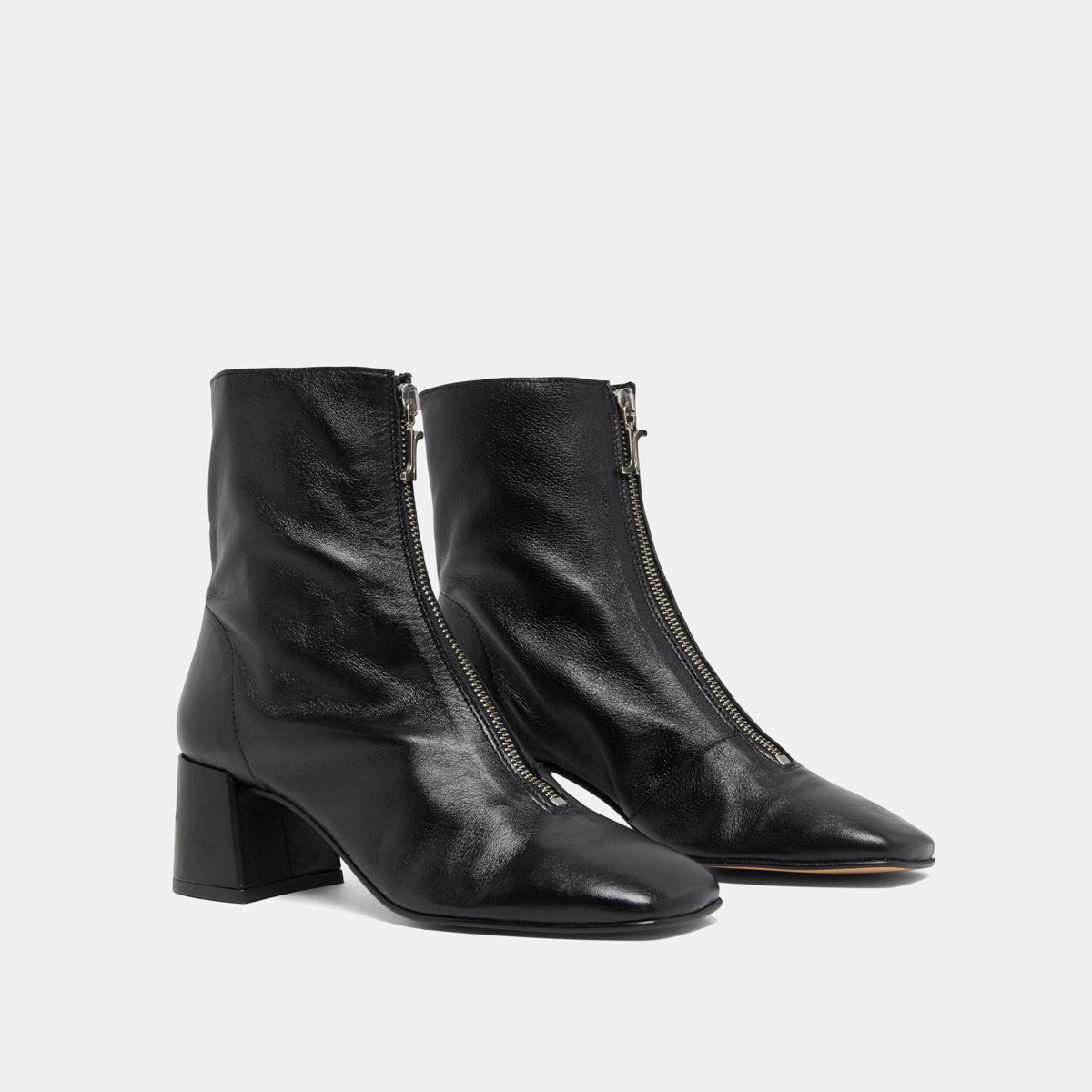 Bottines à fermetures éclairs avant in black leather | AMARYLLIS