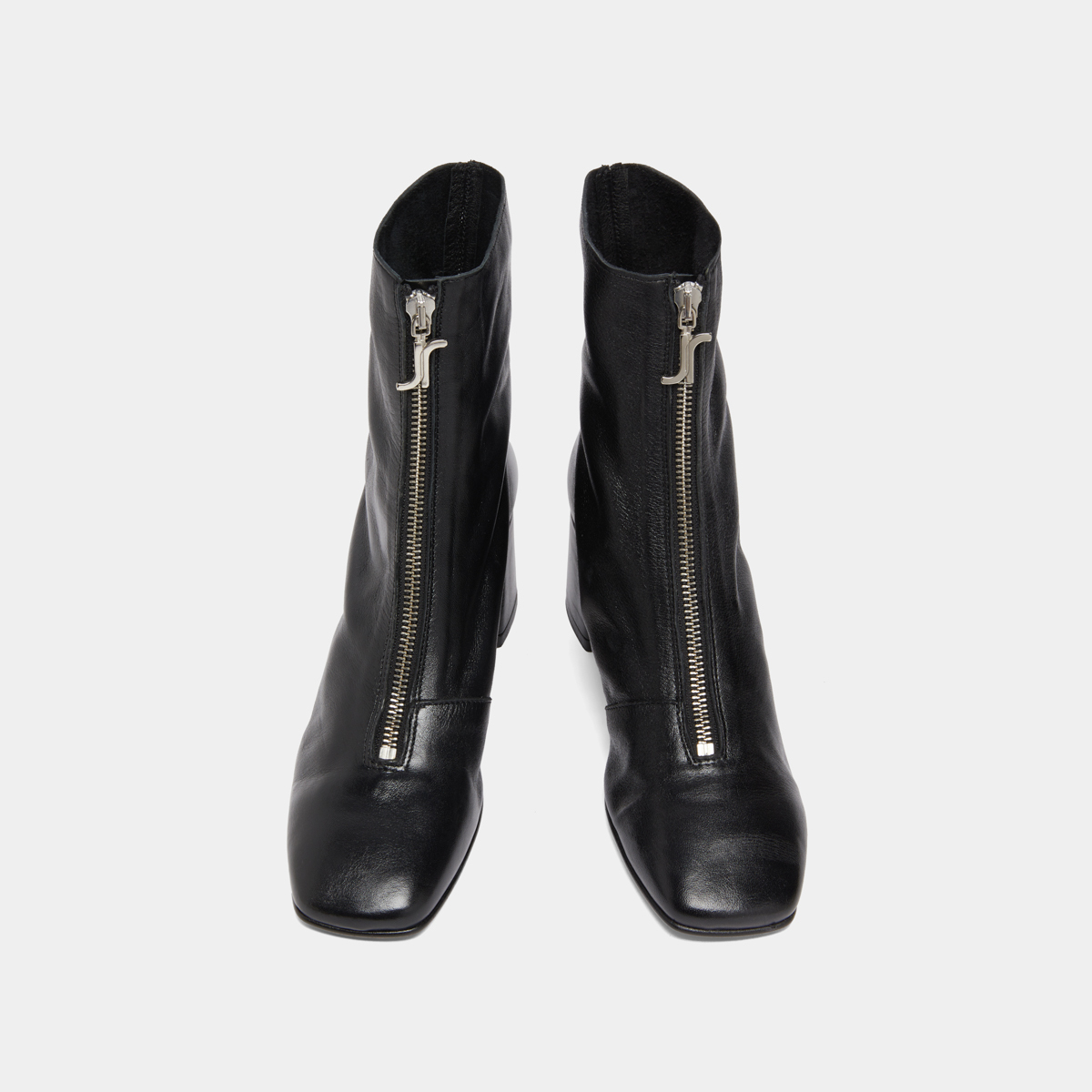 Bottines à fermetures éclairs avant in black leather | AMARYLLIS