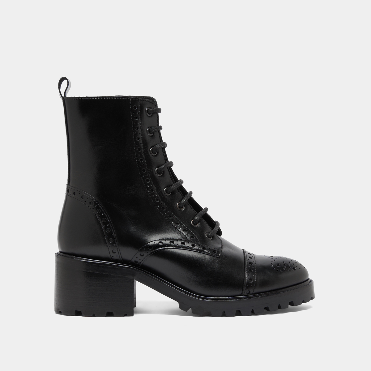 Boots à lacets et à talons in black leather | ANDERS