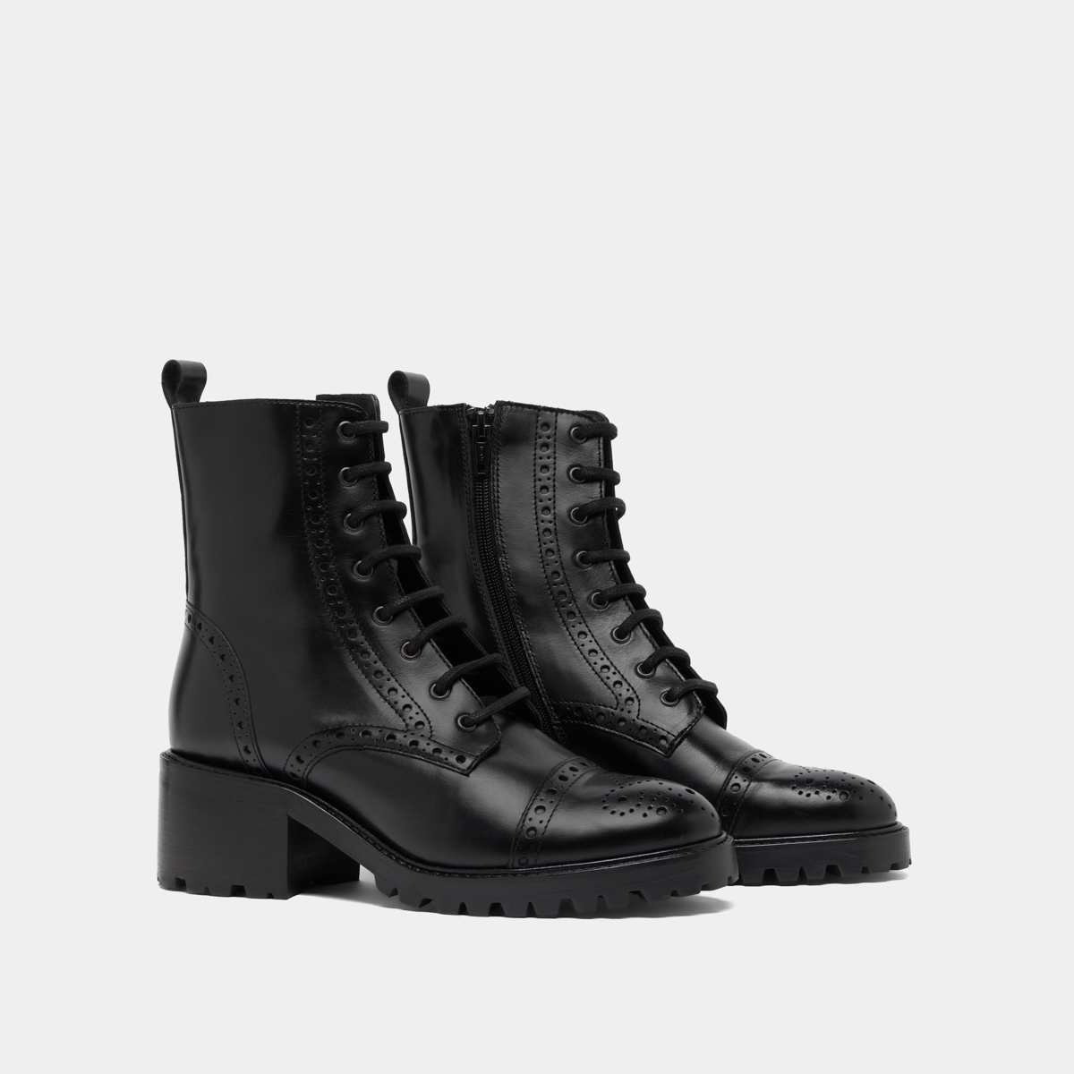 Boots à lacets et à talons in black leather | ANDERS