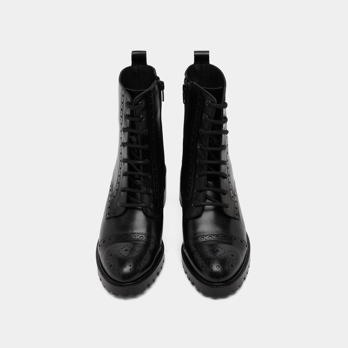 Boots à lacets et à talons in black leather | ANDERS