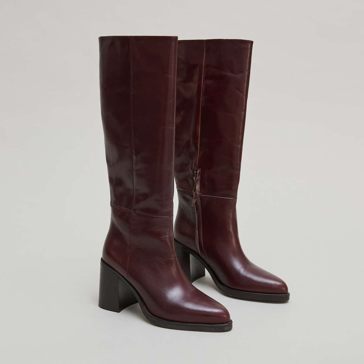Boots with laminated heels in brown leather | DICKINSON