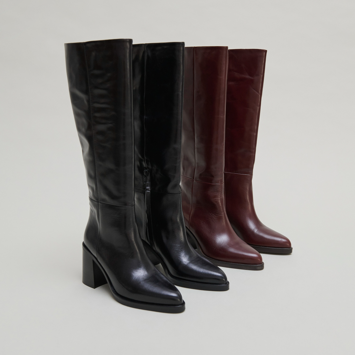 Boots with laminated heels in brown leather | DICKINSON
