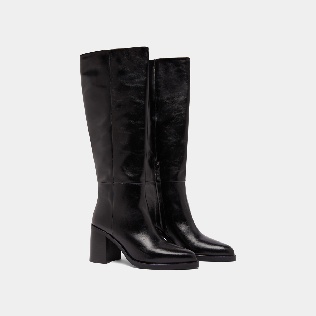 Boots with laminated heels in black leather | DICKINSON