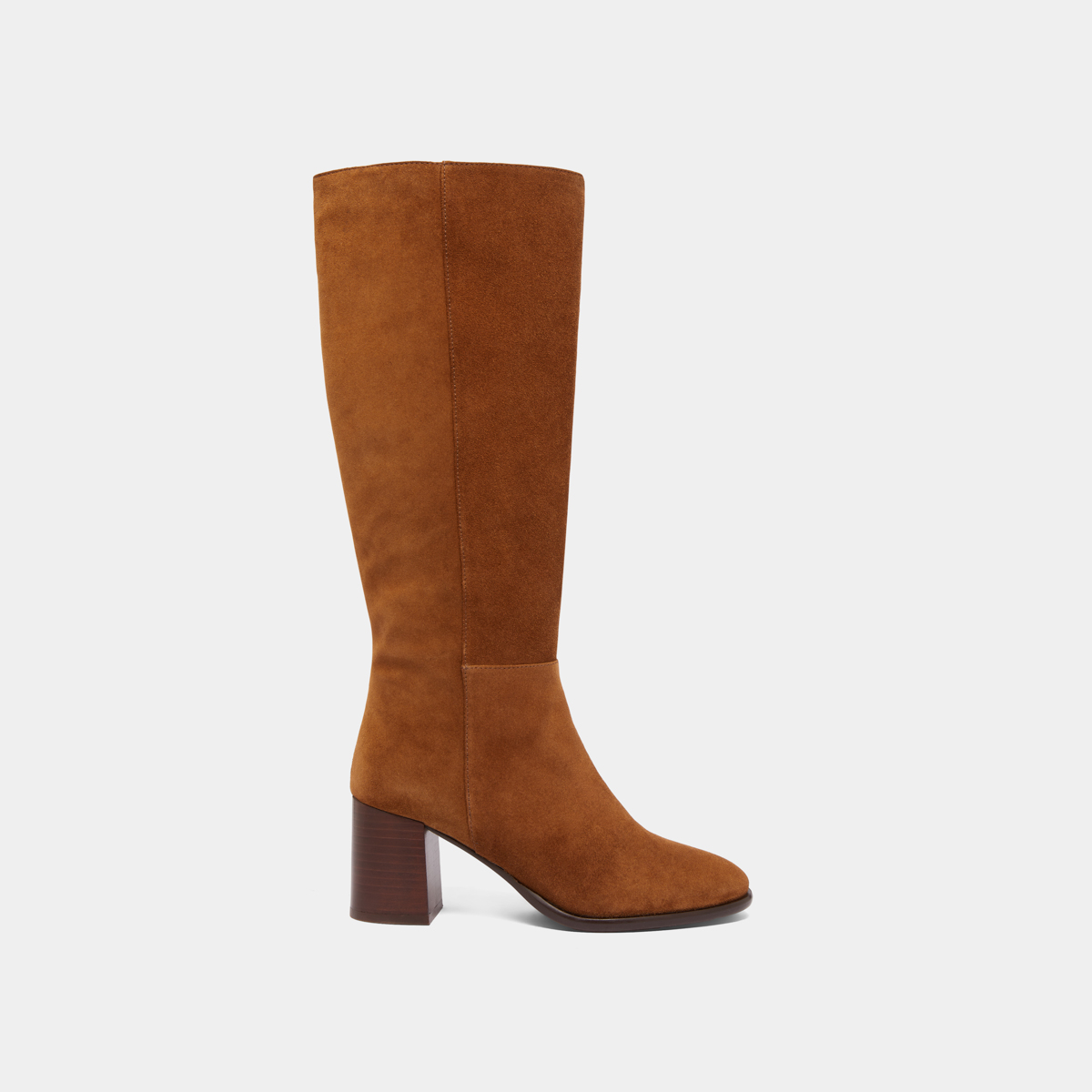 Bottes à talons et bouts ronds in cognac suede | DILIA