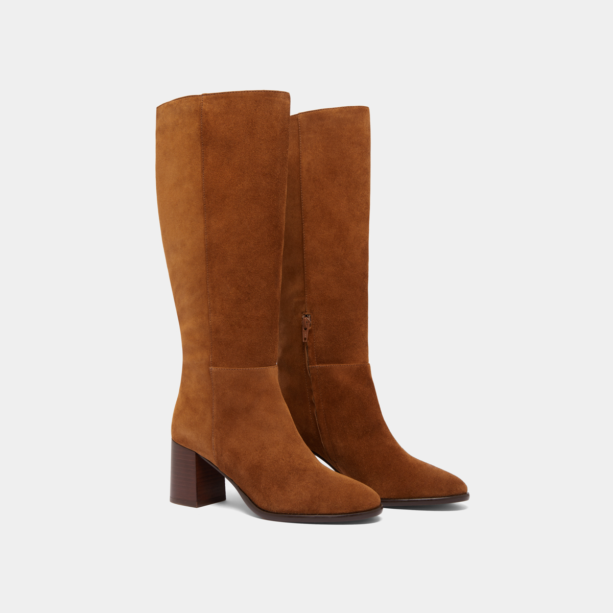 Bottes à talons et bouts ronds in cognac suede | DILIA