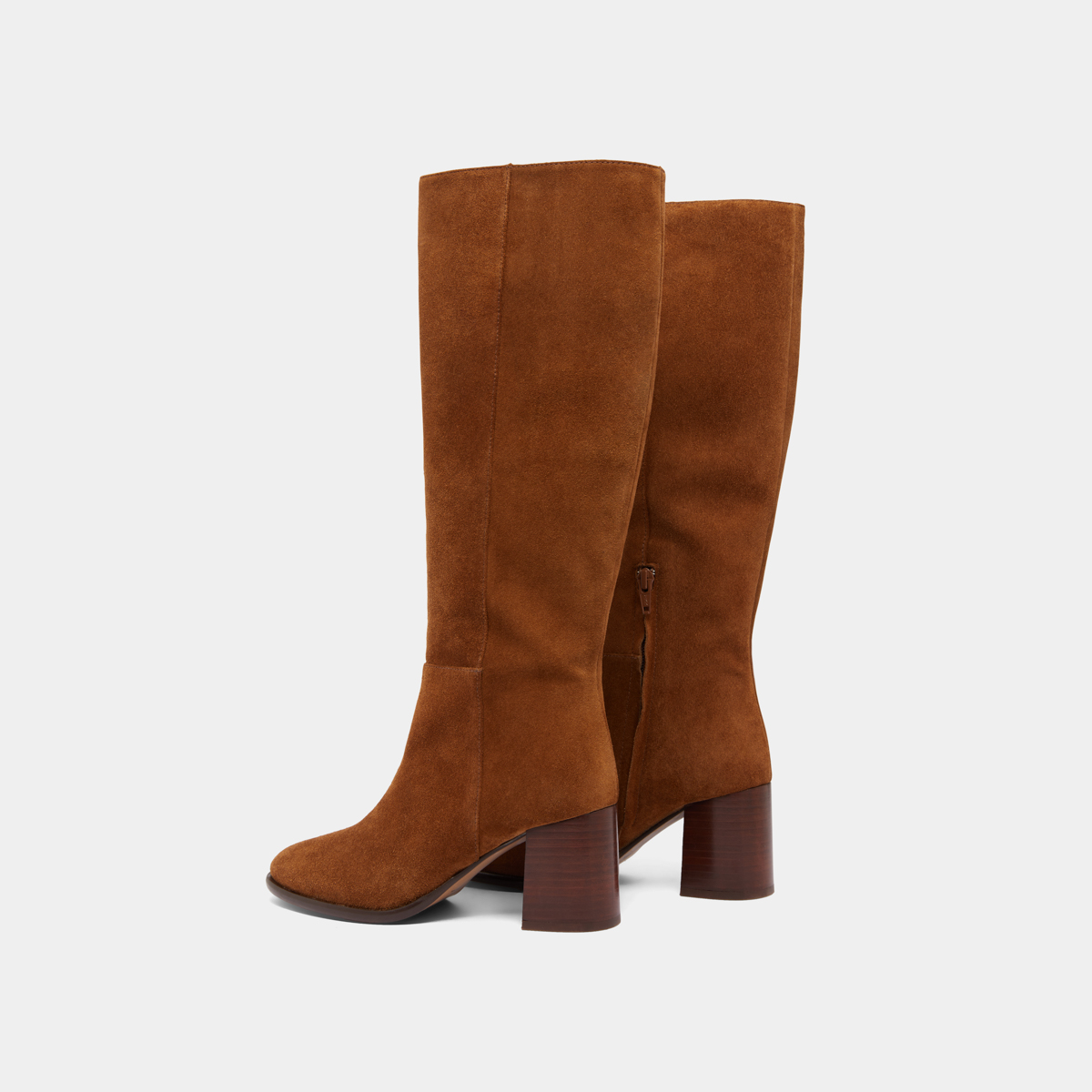 Bottes à talons et bouts ronds in cognac suede | DILIA