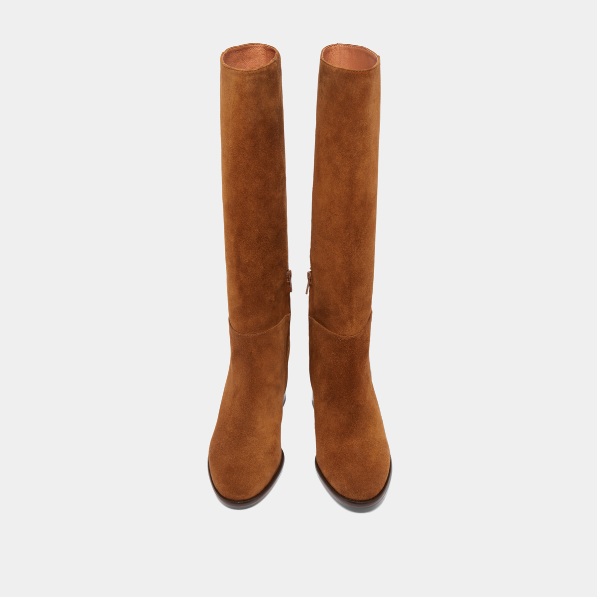 Bottes à talons et bouts ronds in cognac suede | DILIA