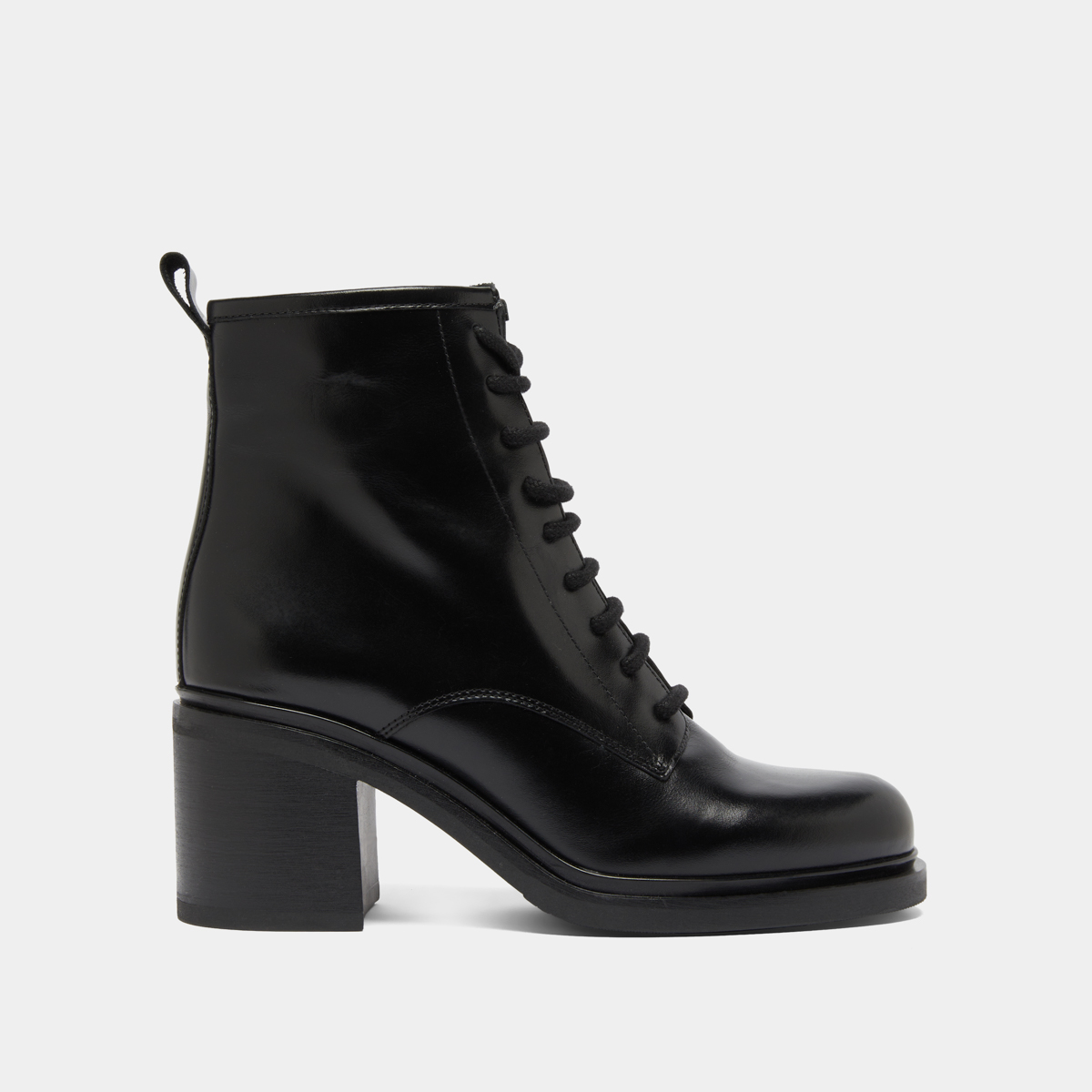 Boots à talons et à lacets in black leather | DUPLEX