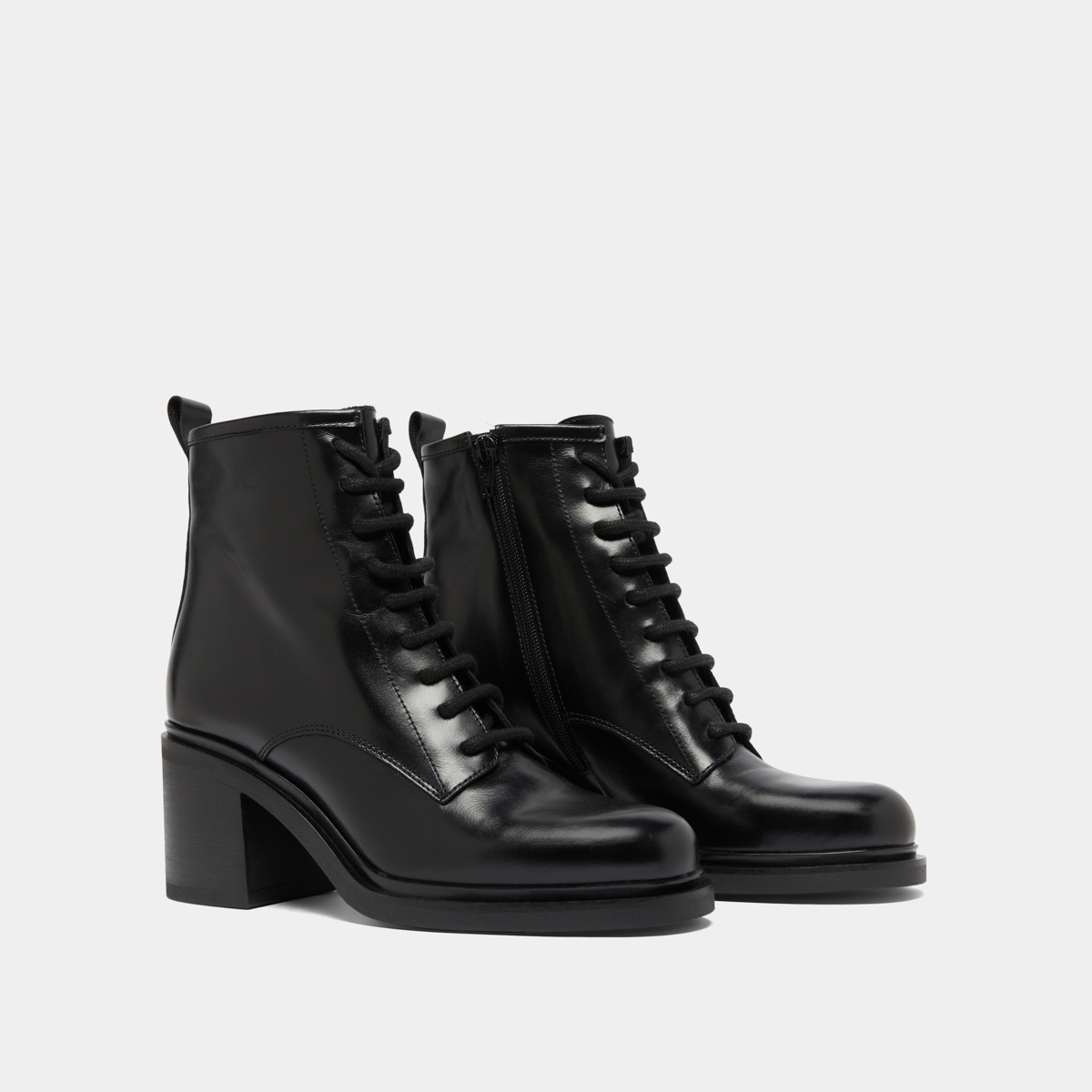 Boots à talons et à lacets in black leather | DUPLEX