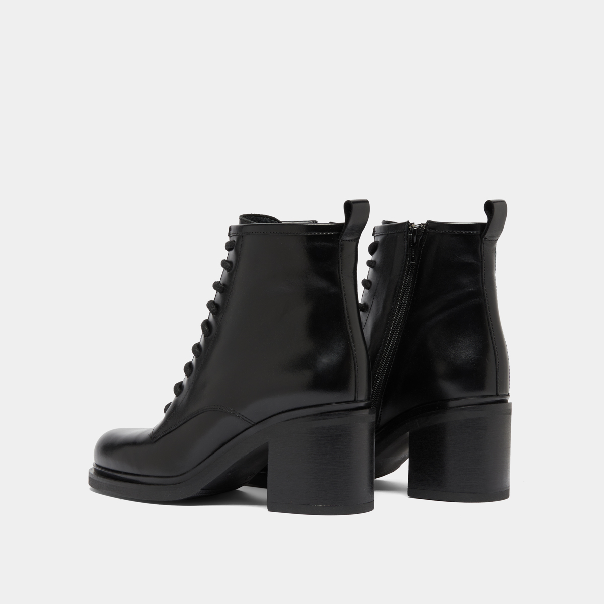 Boots à talons et à lacets in black leather | DUPLEX
