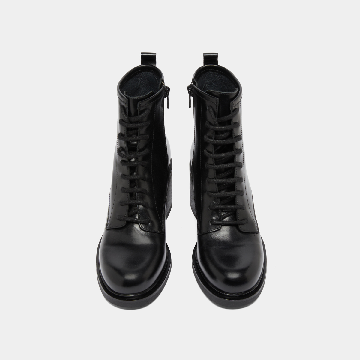 Boots à talons et à lacets in black leather | DUPLEX