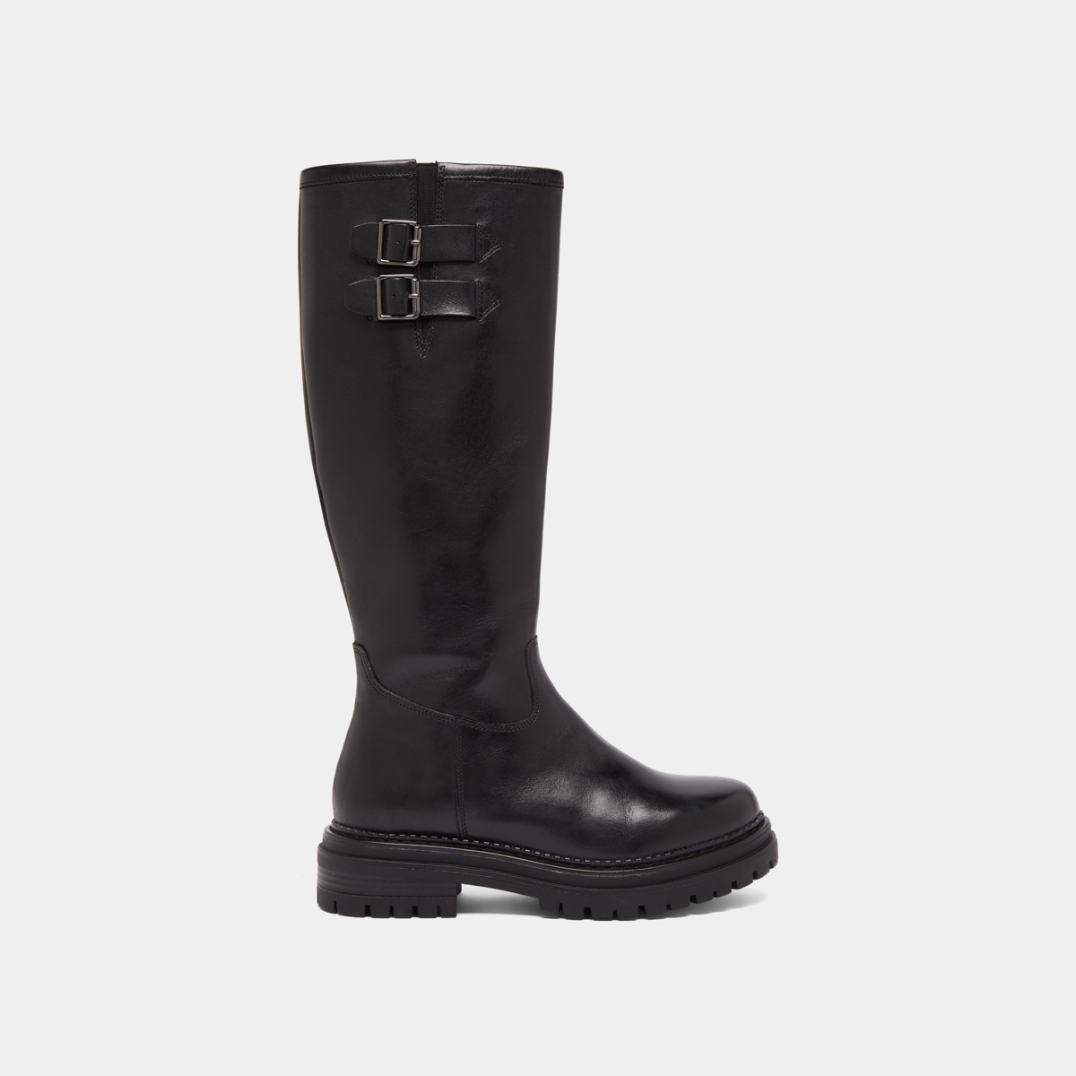 Bottes hautes à semelles crantées et bou... in black leather | ADALIA