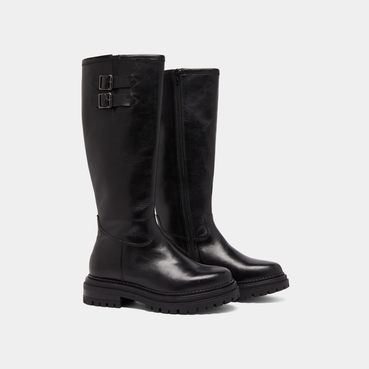 Bottes hautes à semelles crantées et bou... in black leather | ADALIA