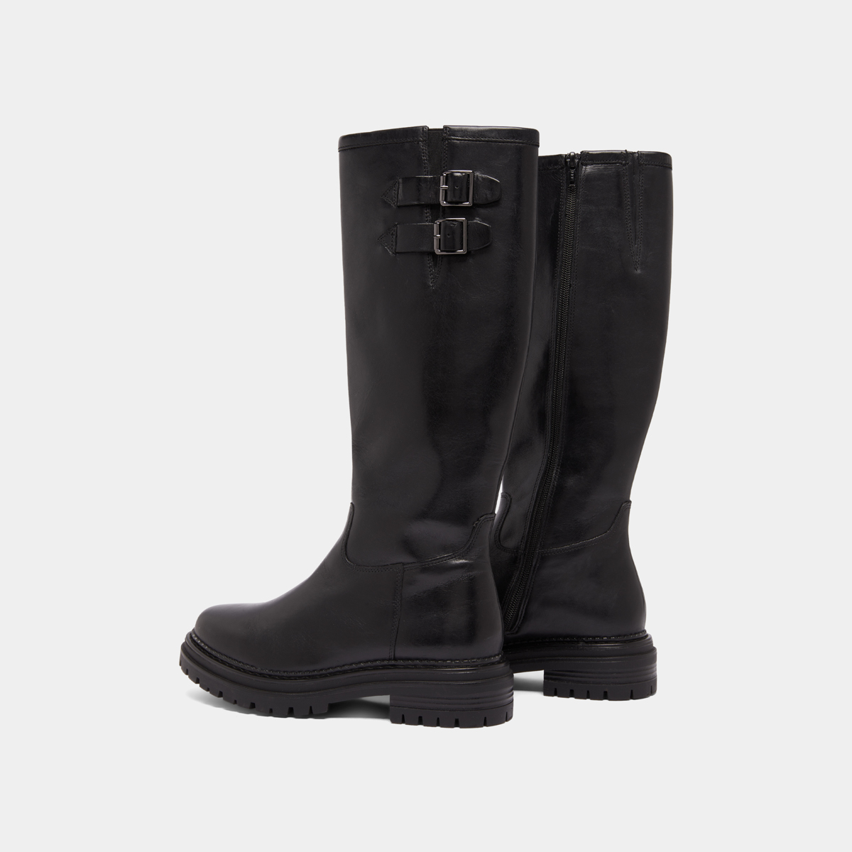 Bottes hautes à semelles crantées et bou... in black leather | ADALIA