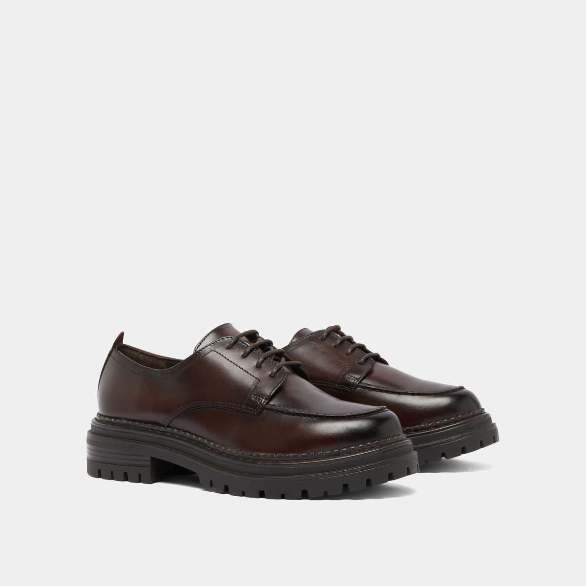 Derbies à semelles crantées in red-brown leather | ADALOU