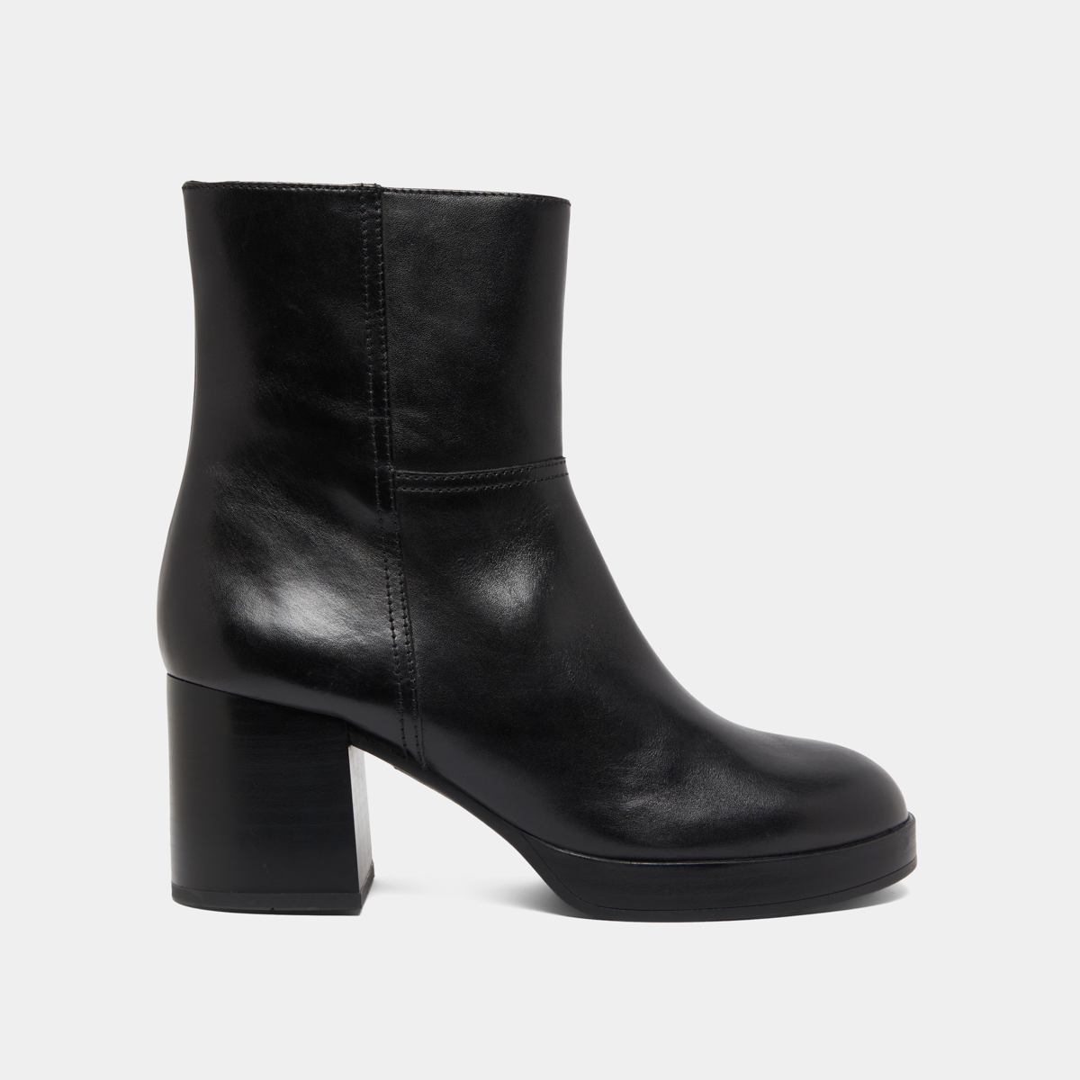 Bottines à talons flare in black leather | ANELLE