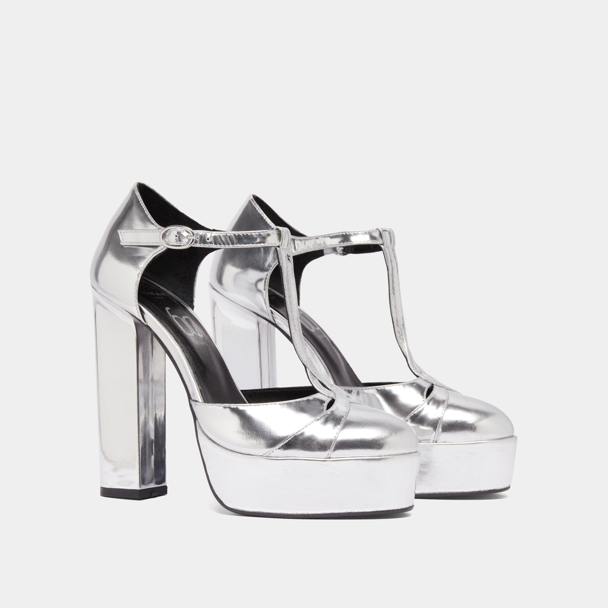 Salomés à talons et plateformes in silver metallic leather | REWIND