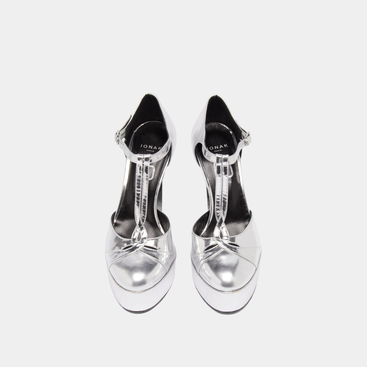 Salomés à talons et plateformes in silver metallic leather | REWIND
