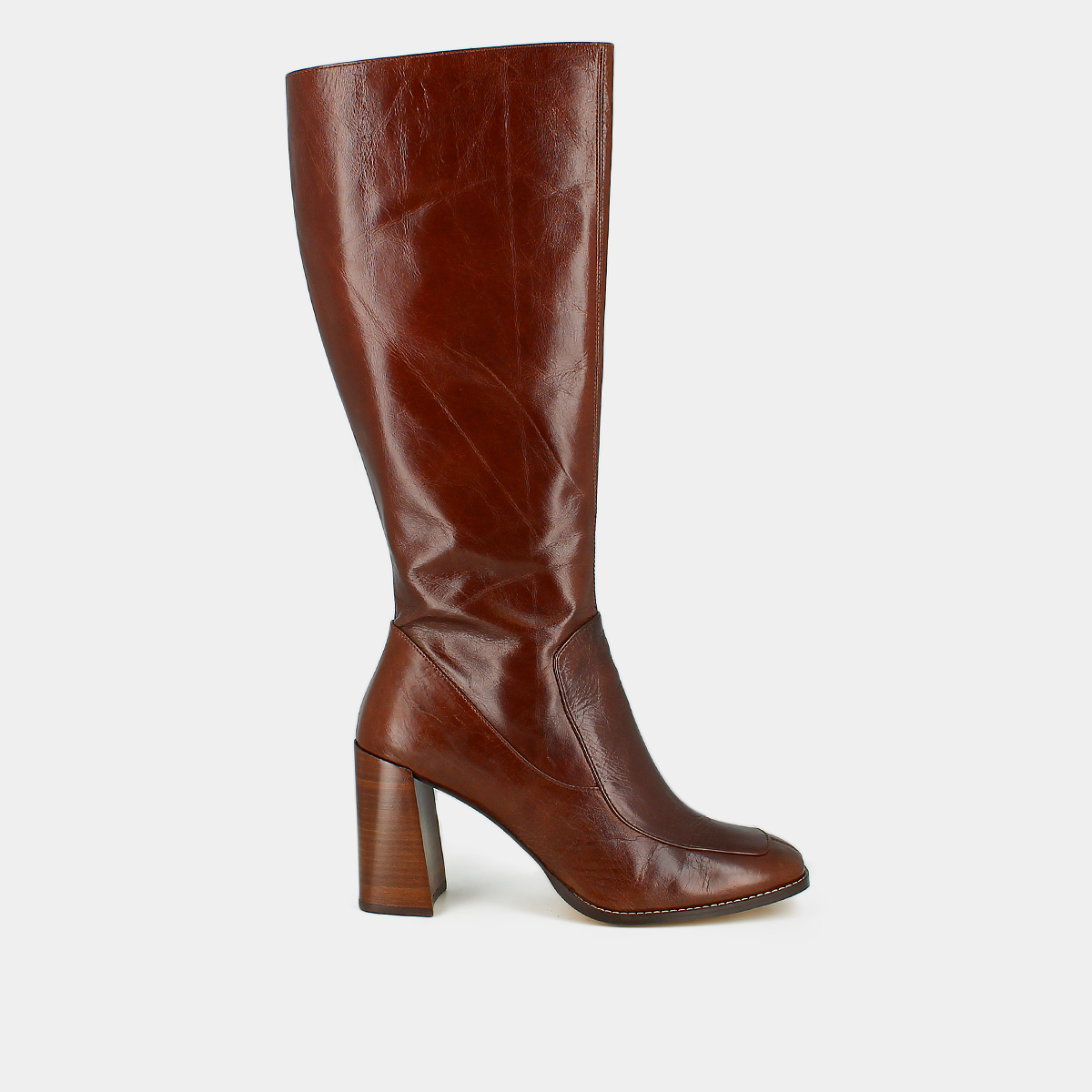 High boots with square toes in brown leather calf size m | VAUBANE
