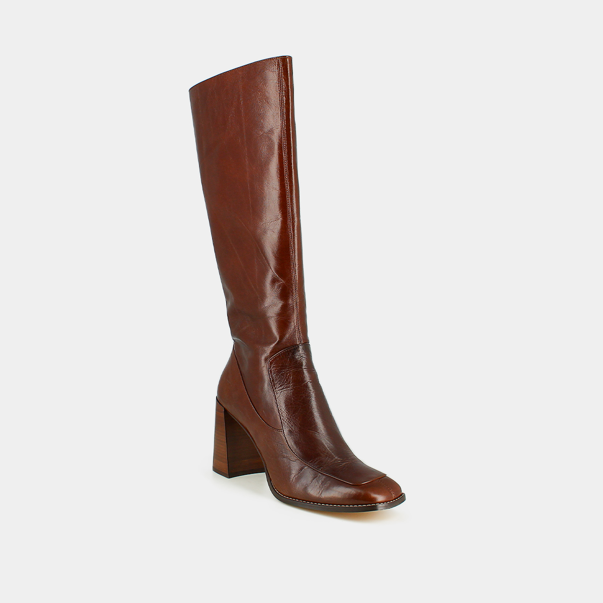 High boots with square toes in brown leather calf size m | VAUBANE