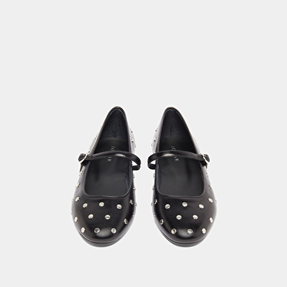 Ballet flats with straps in black leather | danaelle