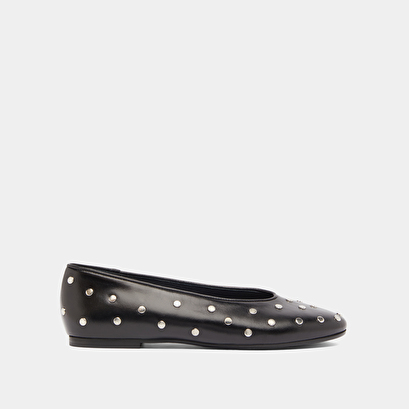 Ballet flats with silver details in black leather | dania