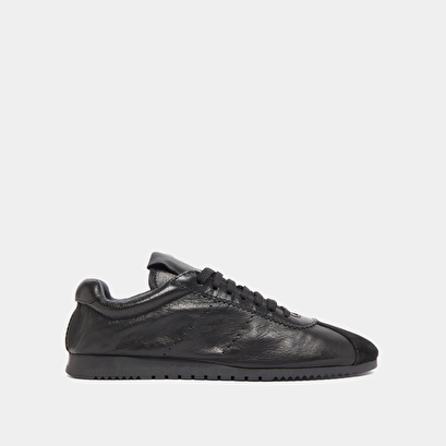 Lace-up sneakers in black suede and black leather | dabon