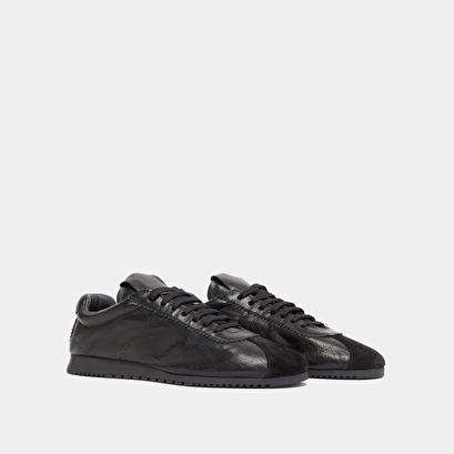 Lace-up sneakers in black suede and black leather | dabon