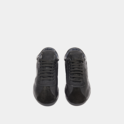 Lace-up sneakers in black suede and black leather | dabon