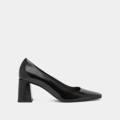 Escarpins &agrave; larges talons in black glazed leather | dodeme