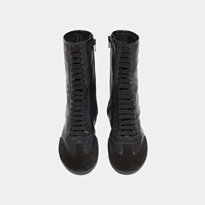High lace-up sneakers in black suede and black leather | doubone