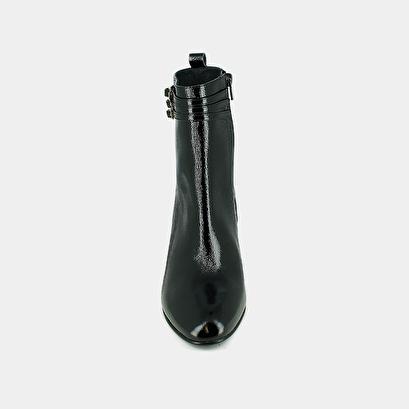 Bottines d&eacute;taill&eacute;es de boucles in black pleated patent | durano