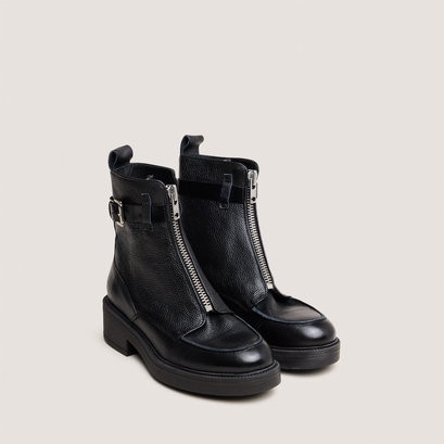 Boots &agrave; fermetures &eacute;clairs in grained leather and black leather | ario