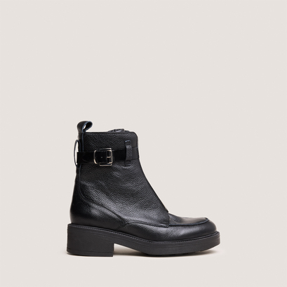 Boots &agrave; fermetures &eacute;clairs in grained leather and black leather | ario
