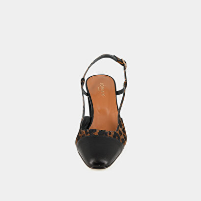 Slingbacks à talons in black leather and brown leopard print fabric | dhapopard
