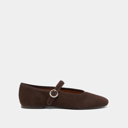 Ballet flats with straps and buckles in dark brown velvet | deesse